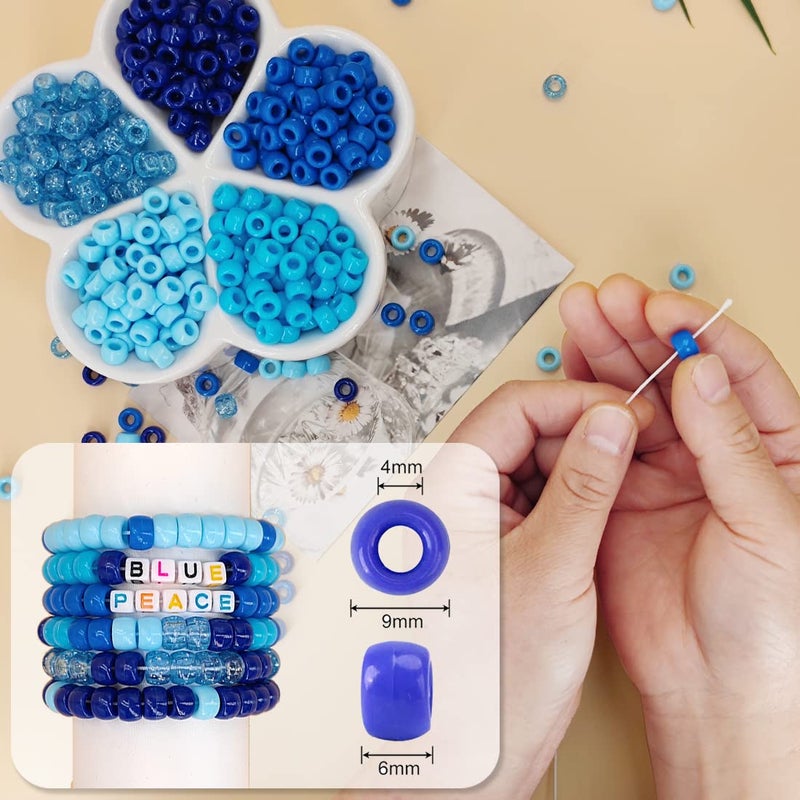 MIIIM 1000PCS 6x9mm Pony Beads Bulk  5 Styles Blue Pony Beads for Bracelets Making Kit  Kandi Beads  Hair Beads for Braids  Craft Beads for Jewelry Making (Blue) - Image 3